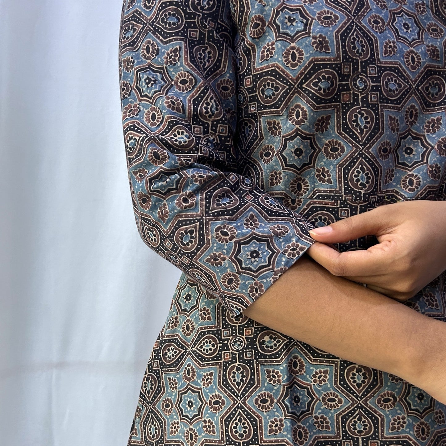 Ajrakh Black Floral Hand Block Printed Angrakha