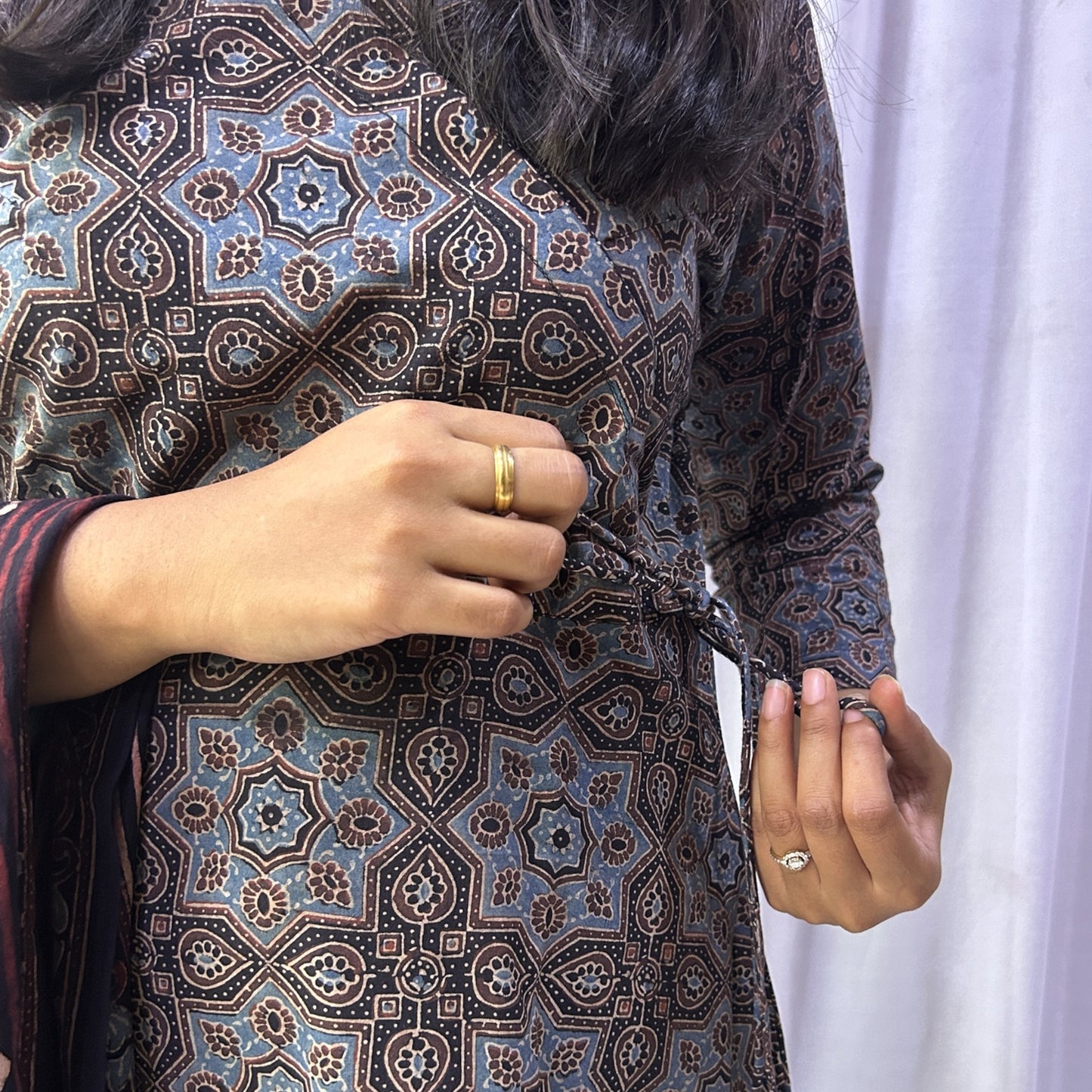 Ajrakh Black Floral Hand Block Printed Angrakha