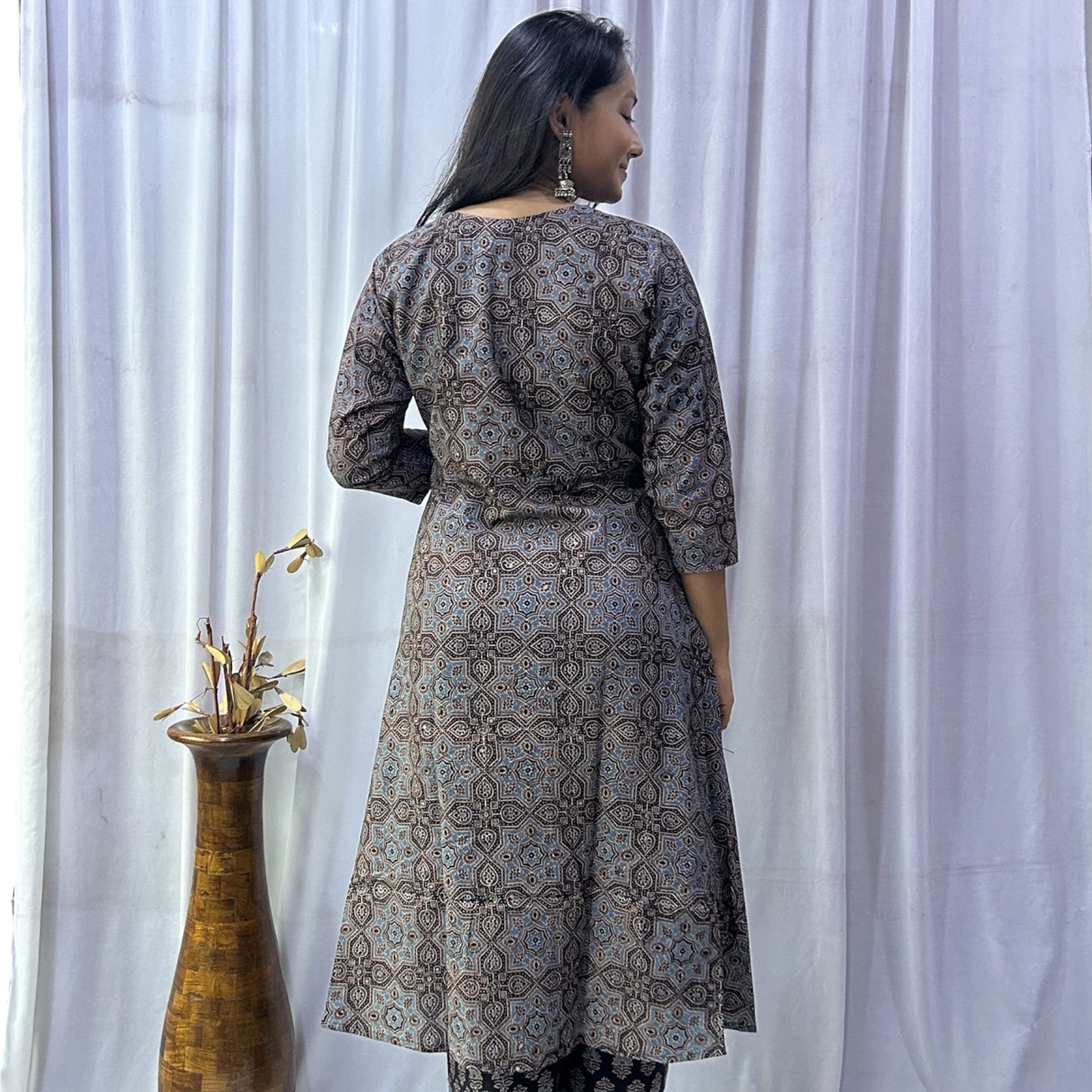 Ajrakh Black Floral Hand Block Printed Angrakha