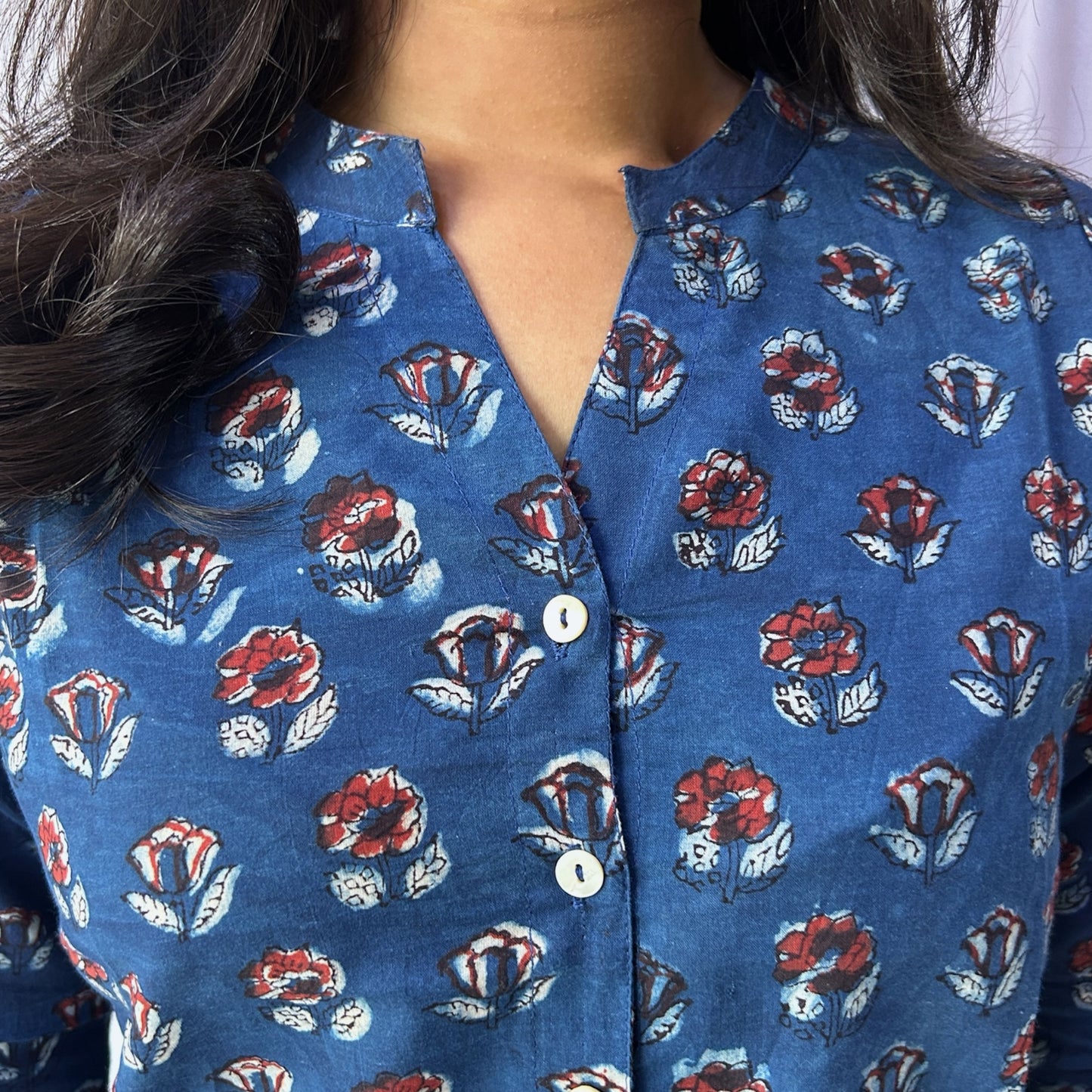 Dabu Blue Floral Hand Block Printed Tunic