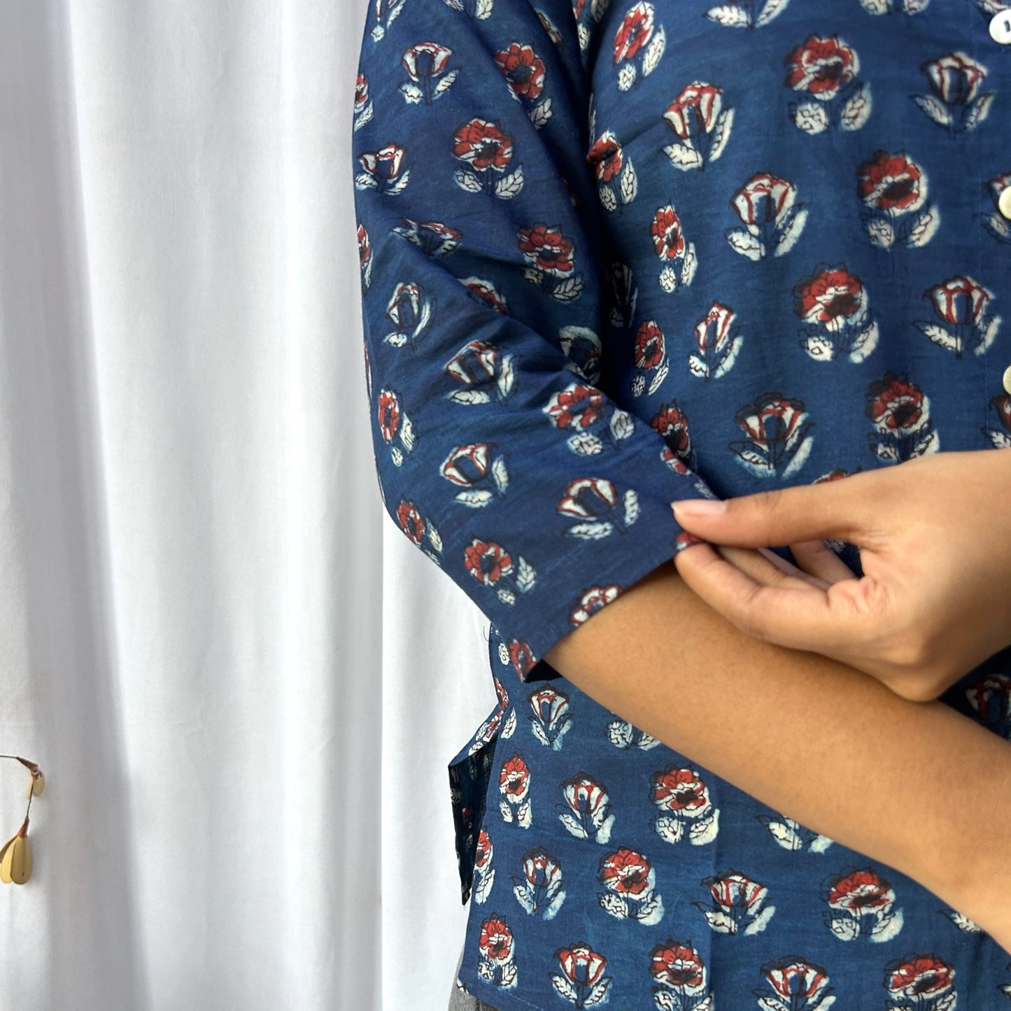 Dabu Blue Floral Hand Block Printed Tunic