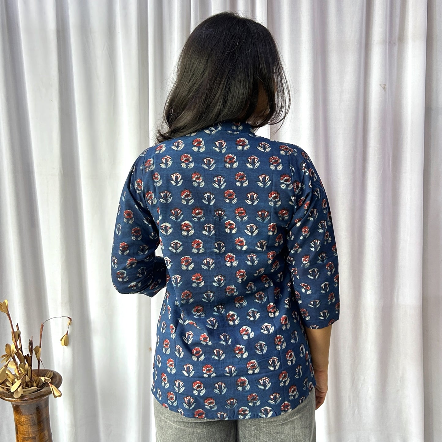 Dabu Blue Floral Hand Block Printed Tunic