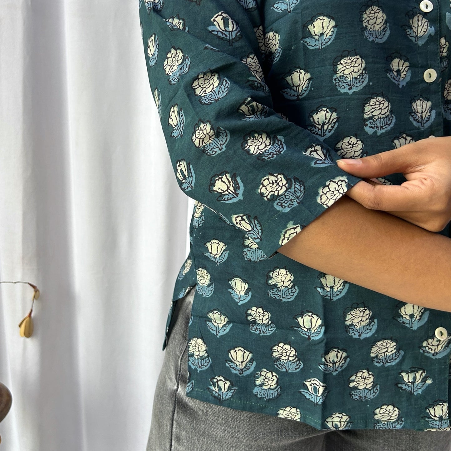 Dabu Green Floral Hand Block Printed Tunic