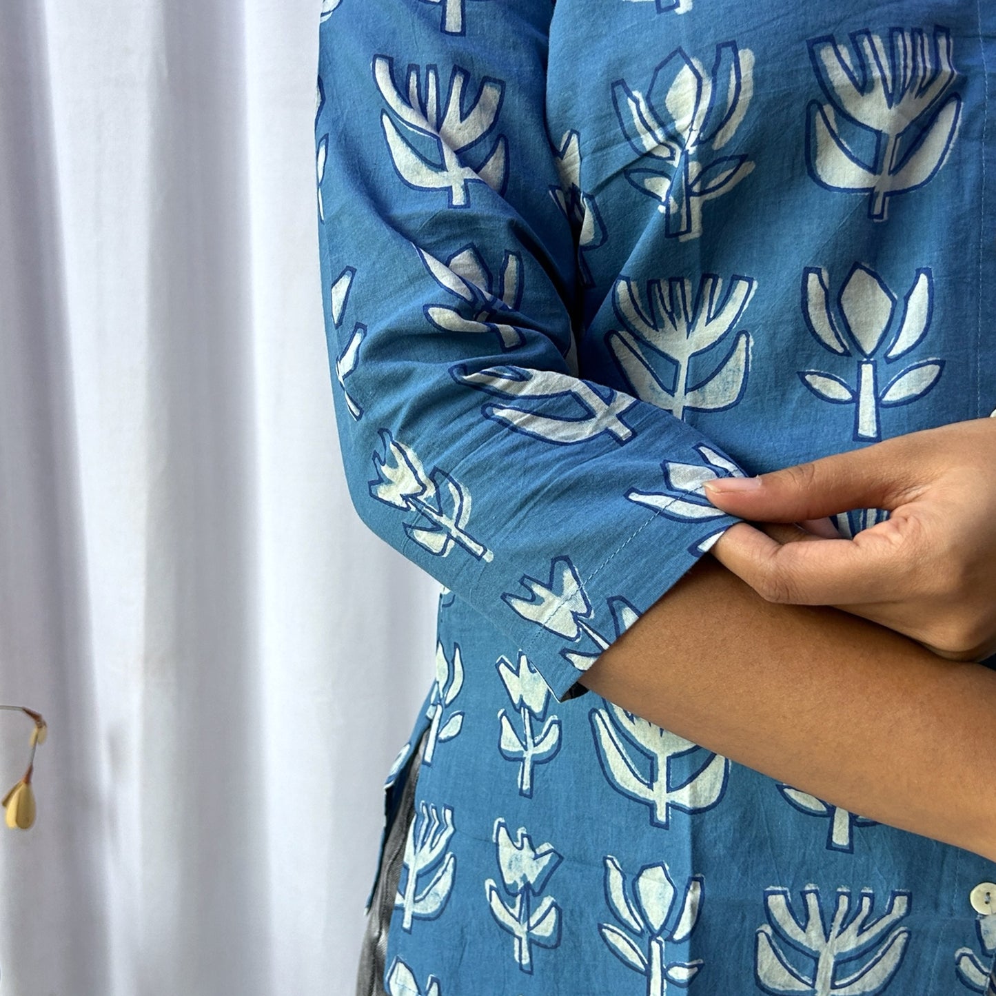 Dabu Blue Floral Hand Block Printed Tunic