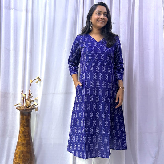 Mercerised Ikkat Blue Handloom Angrakha