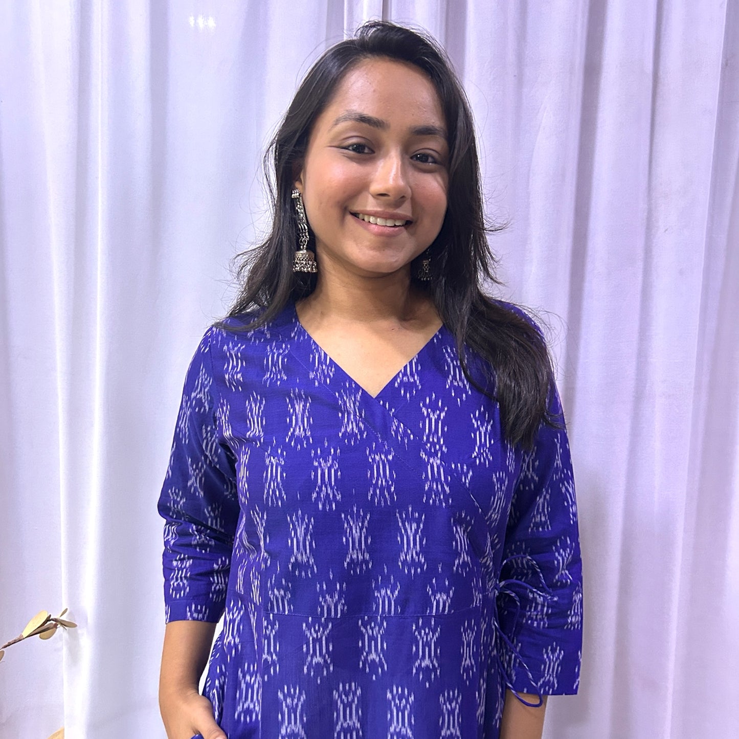 Mercerised Ikkat Blue Handloom Angrakha