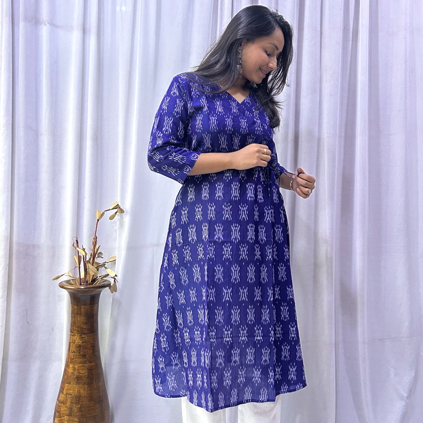 Mercerised Ikkat Blue Handloom Angrakha