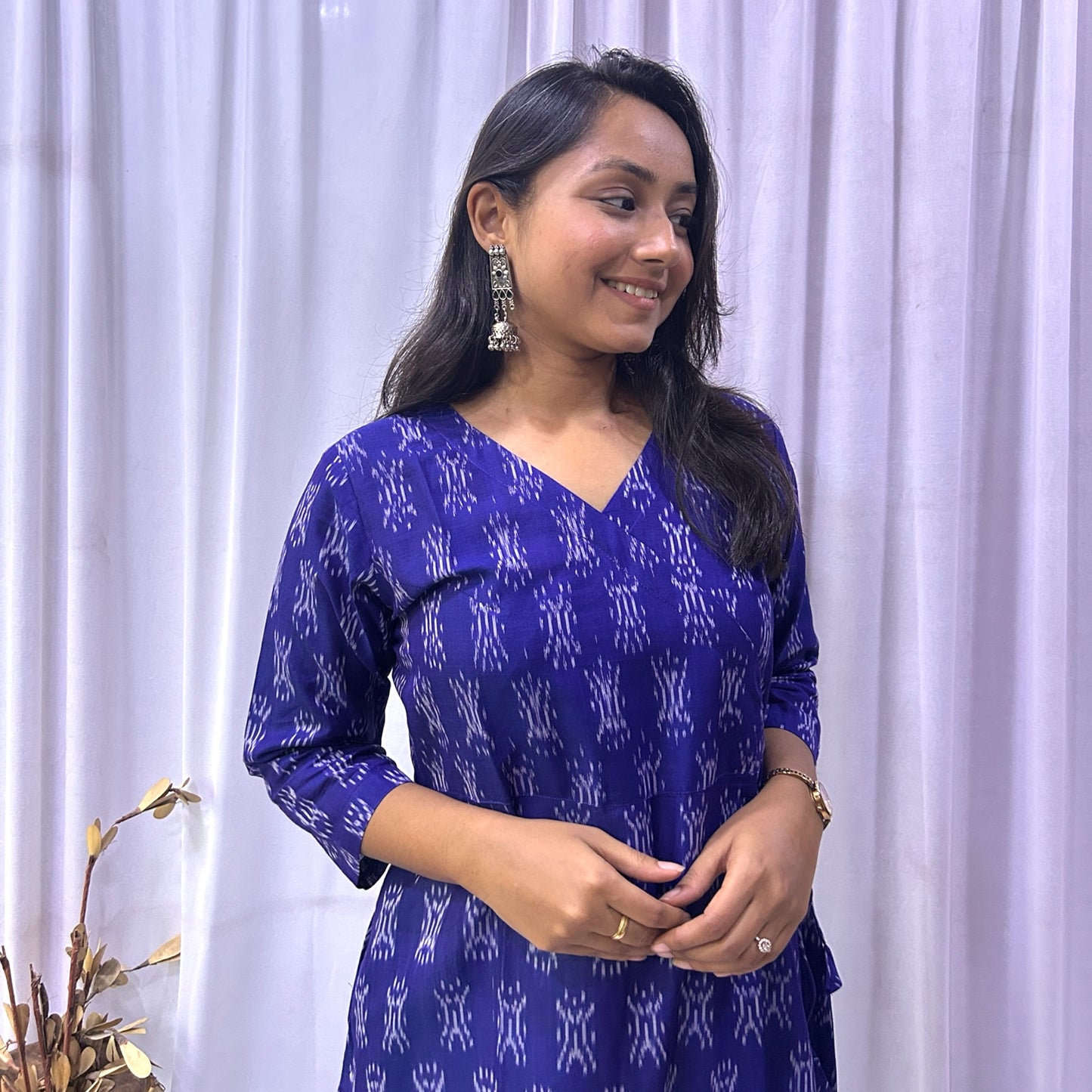 Mercerised Ikkat Blue Handloom Angrakha