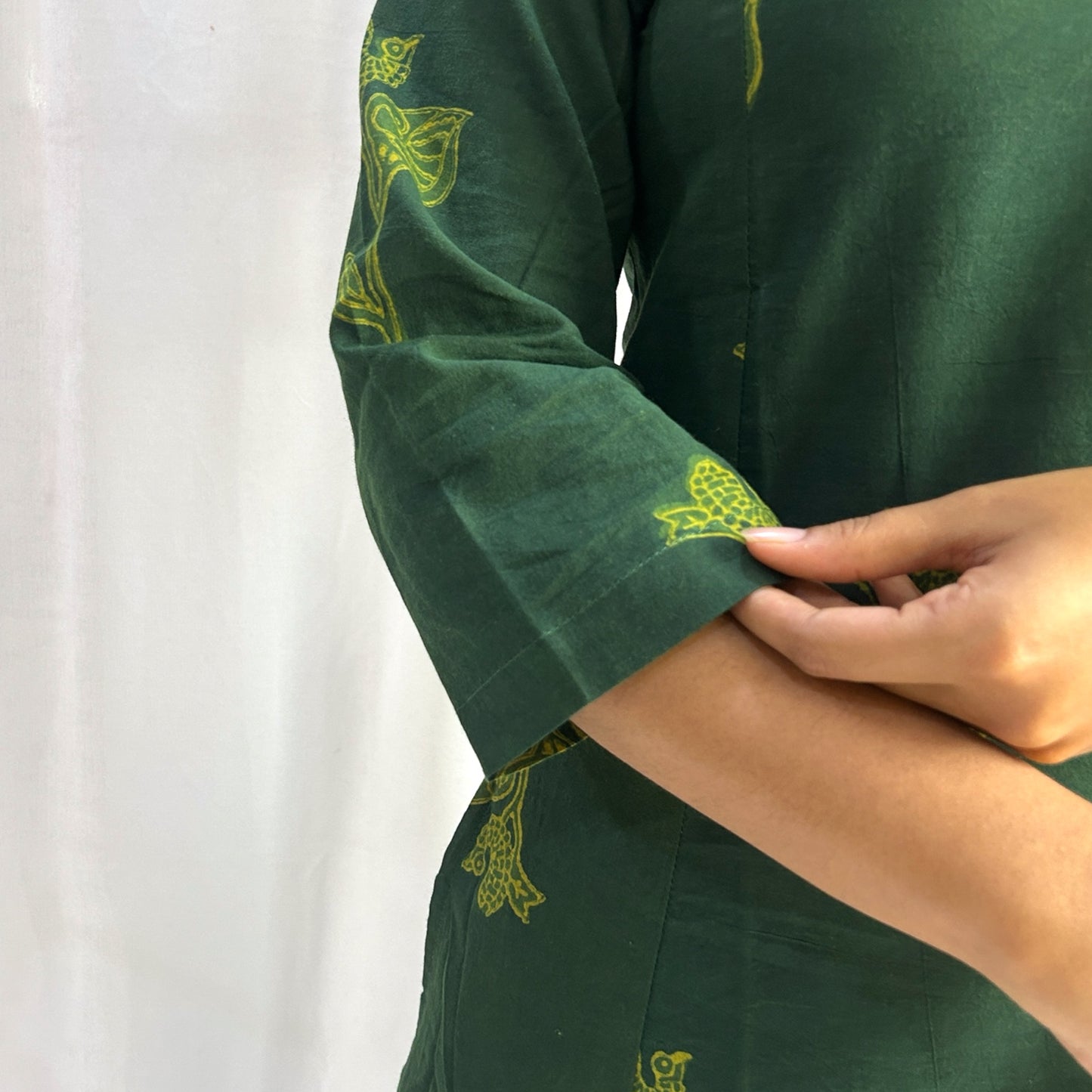 Dabu Green Animal Print Hand Block Printed Dress