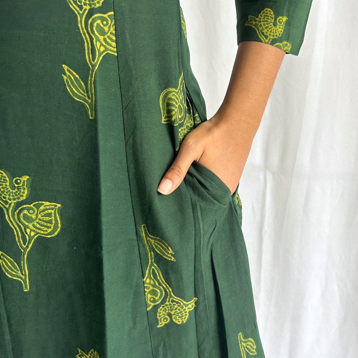 Dabu Green Animal Print Hand Block Printed Dress