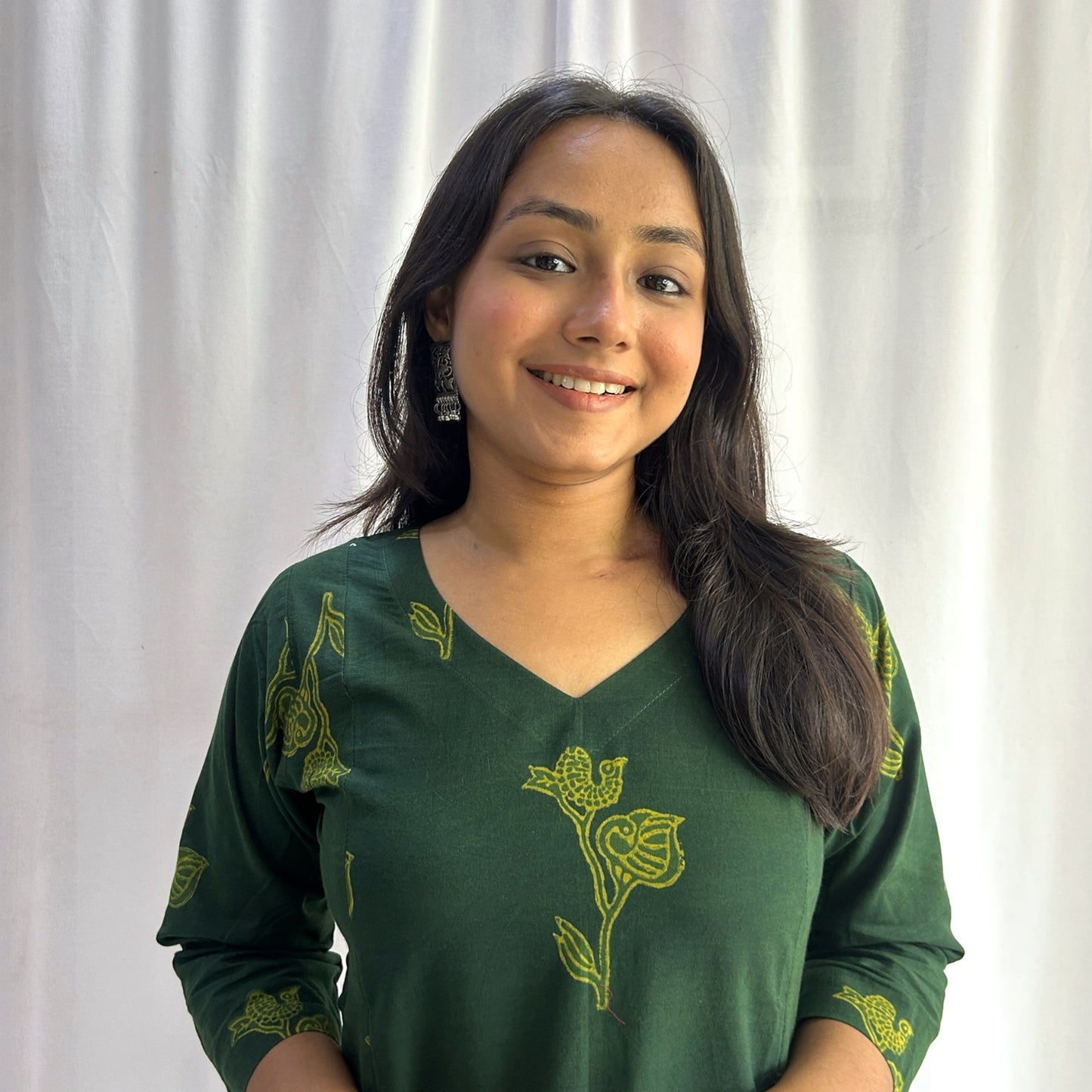 Dabu Green Animal Print Hand Block Printed Dress