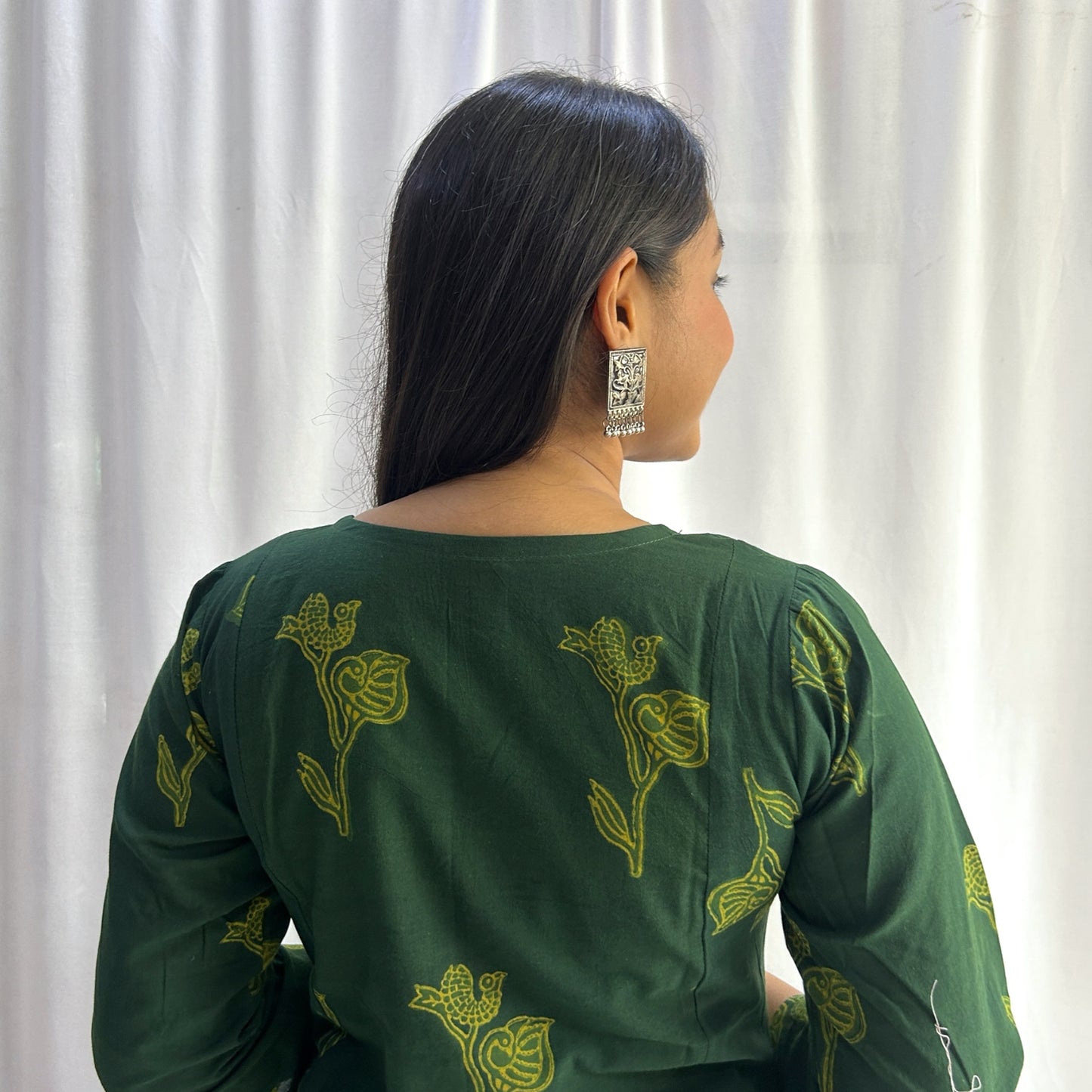 Dabu Green Animal Print Hand Block Printed Dress