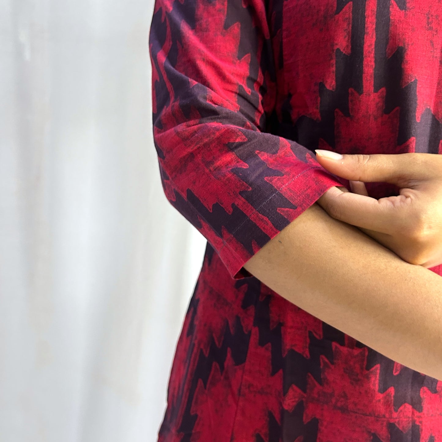 Dabu Red Geometric Hand Block Printed Dress