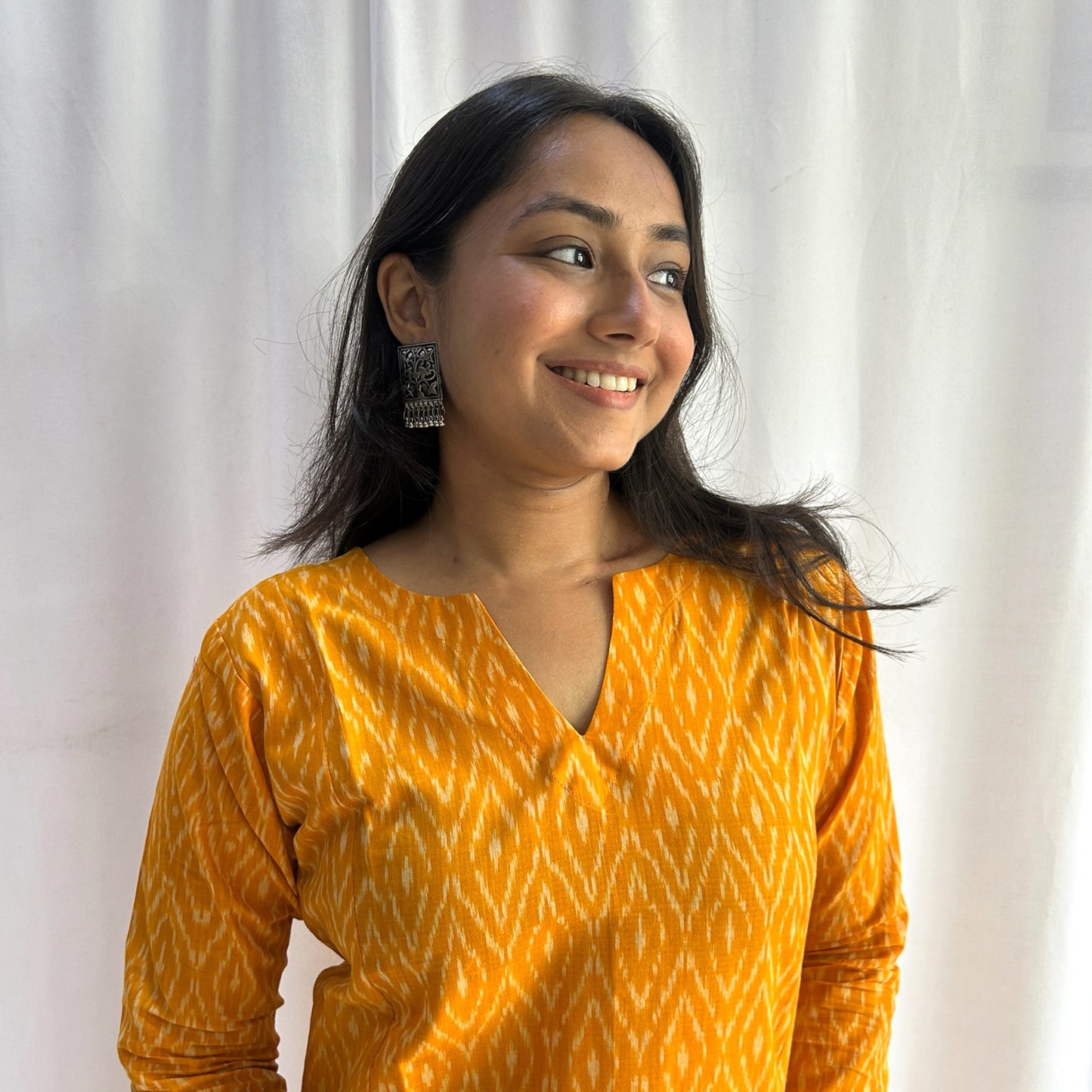 Mercerised Ikkat Yellow Handloom Dress