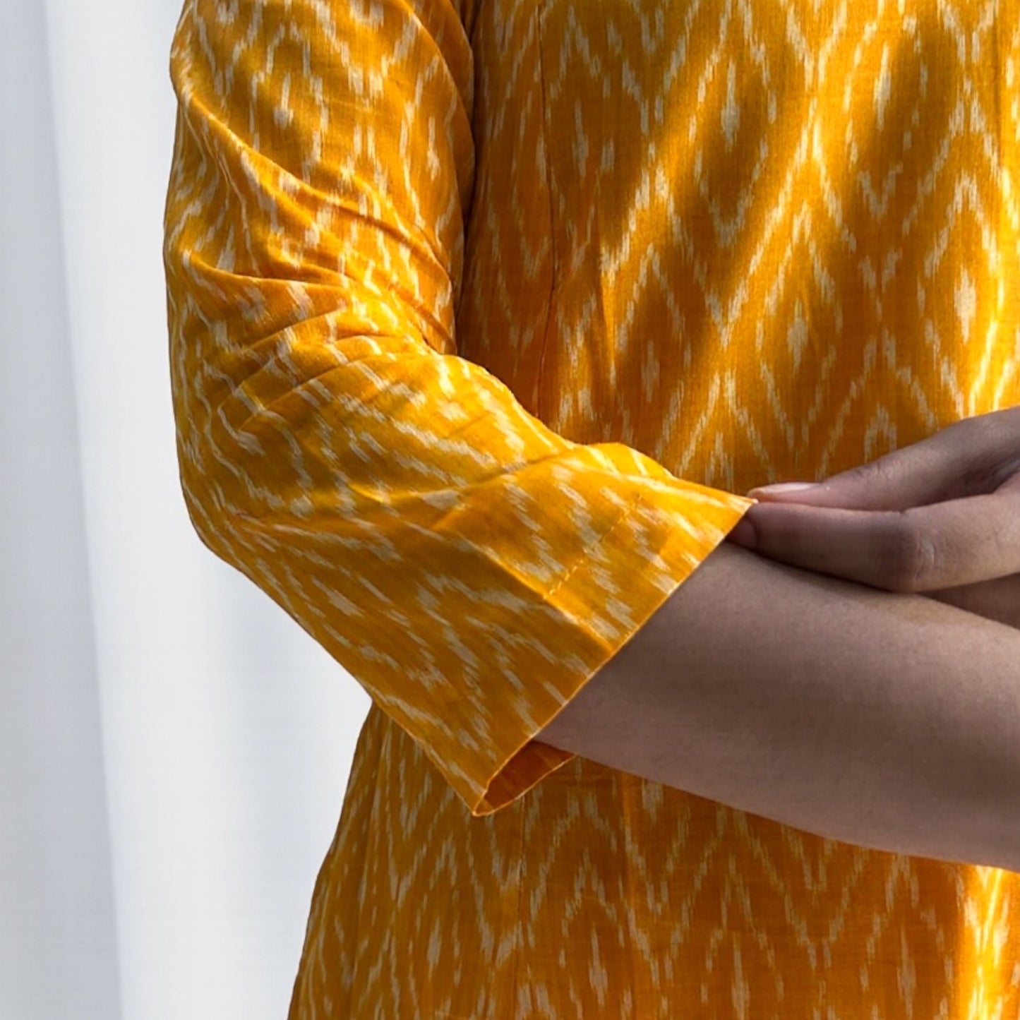 Mercerised Ikkat Yellow Handloom Dress