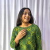 Green Dabu Slub Floral Hand Block Printed Tunic