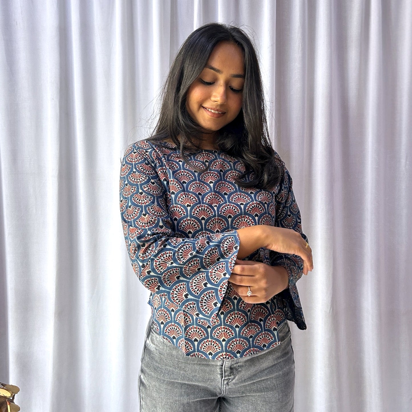 Blue Ajrakh Floral Hand Block Printed Tunic