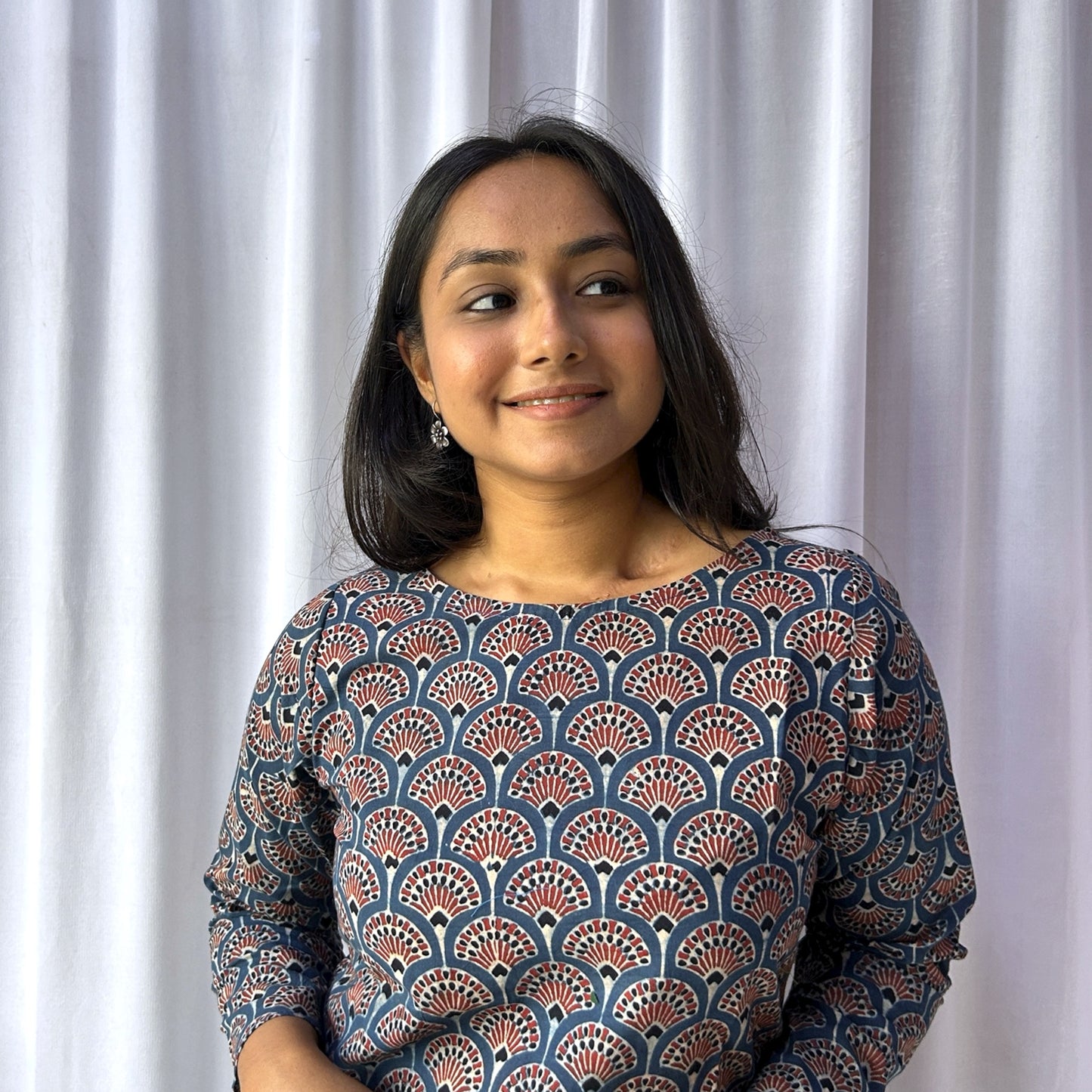 Blue Ajrakh Floral Hand Block Printed Tunic