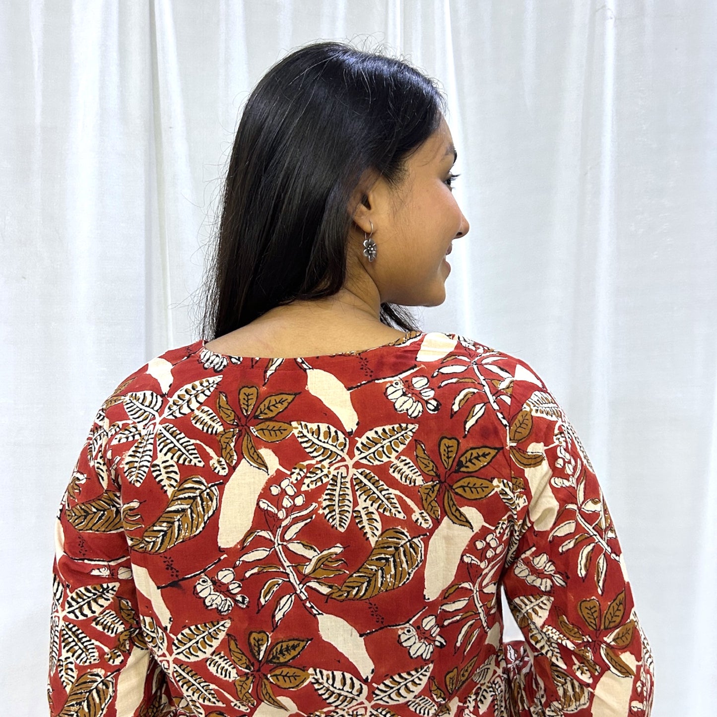 Bagru Red Floral Long Kurti