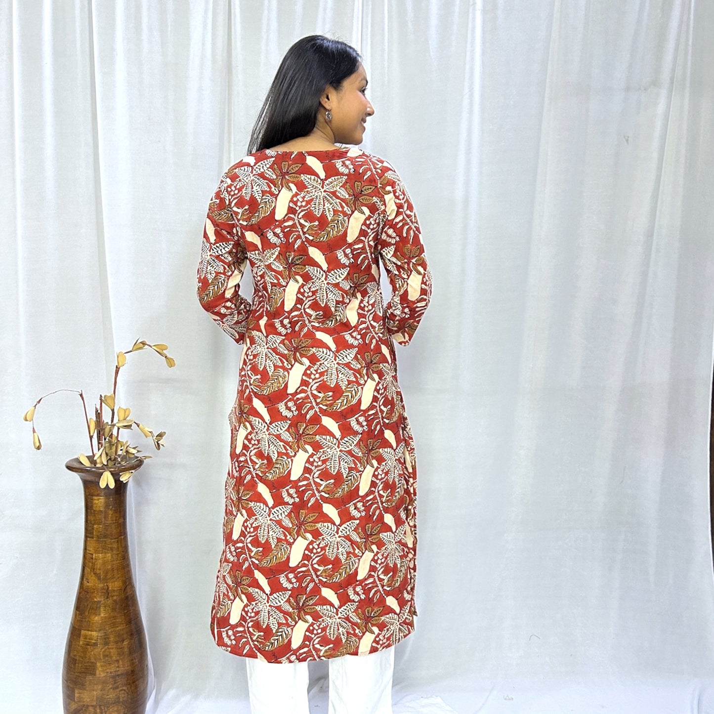 Bagru Red Floral Long Kurti