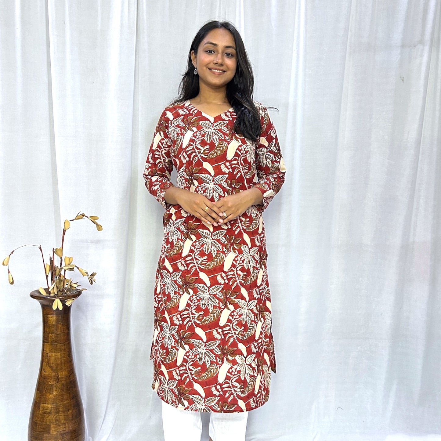 Bagru Red Floral Long Kurti