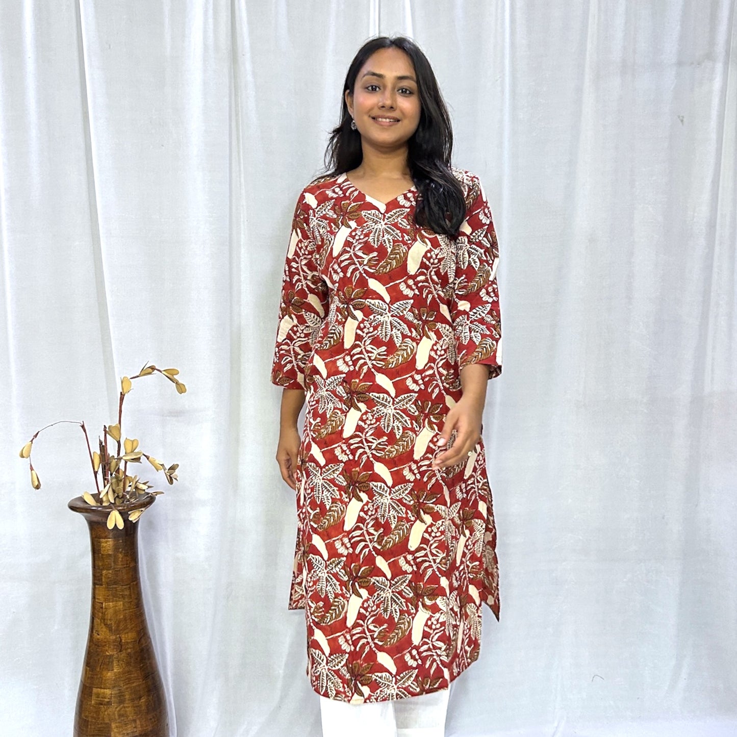 Bagru Red Floral Long Kurti