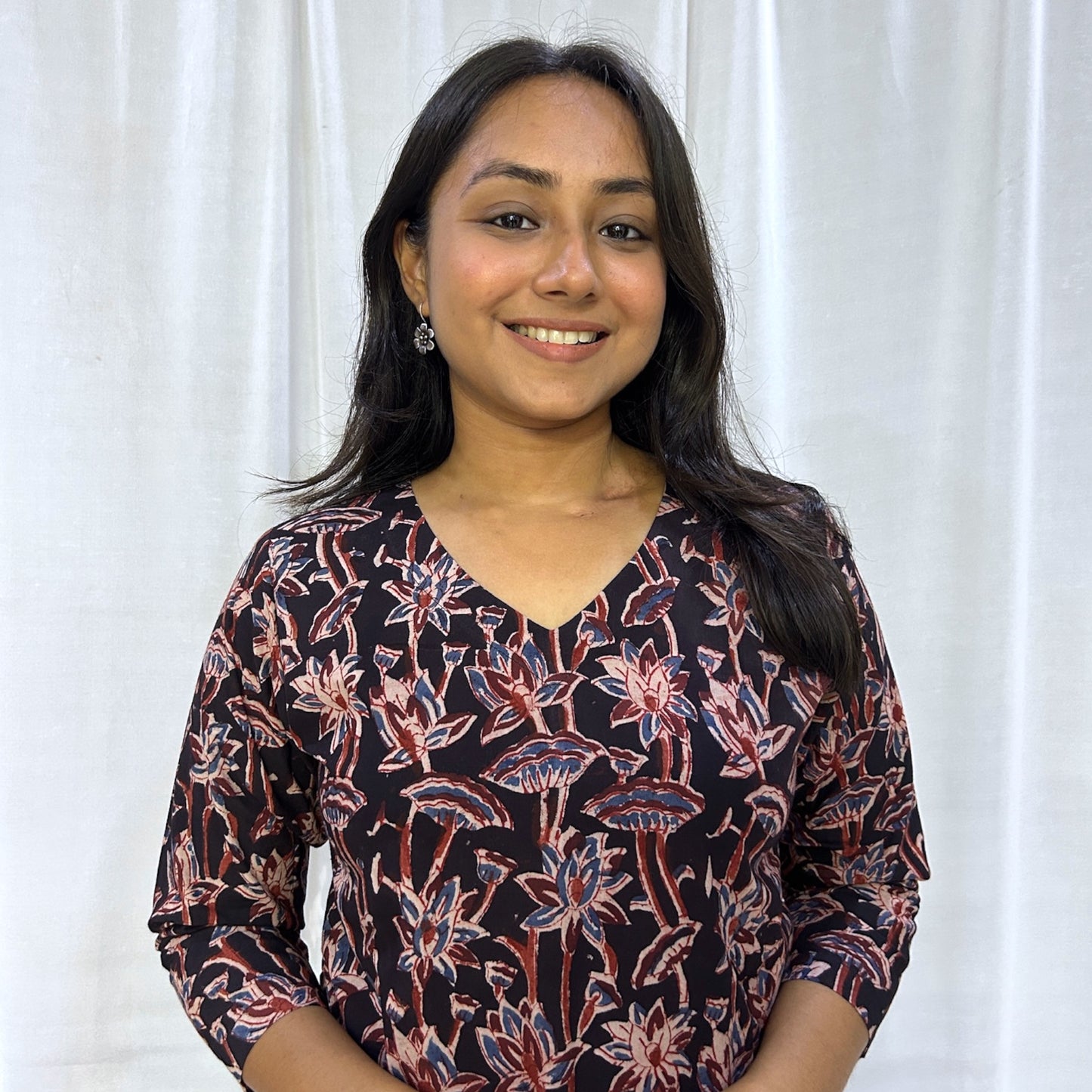 Kalamkari Black floral Long Kurti