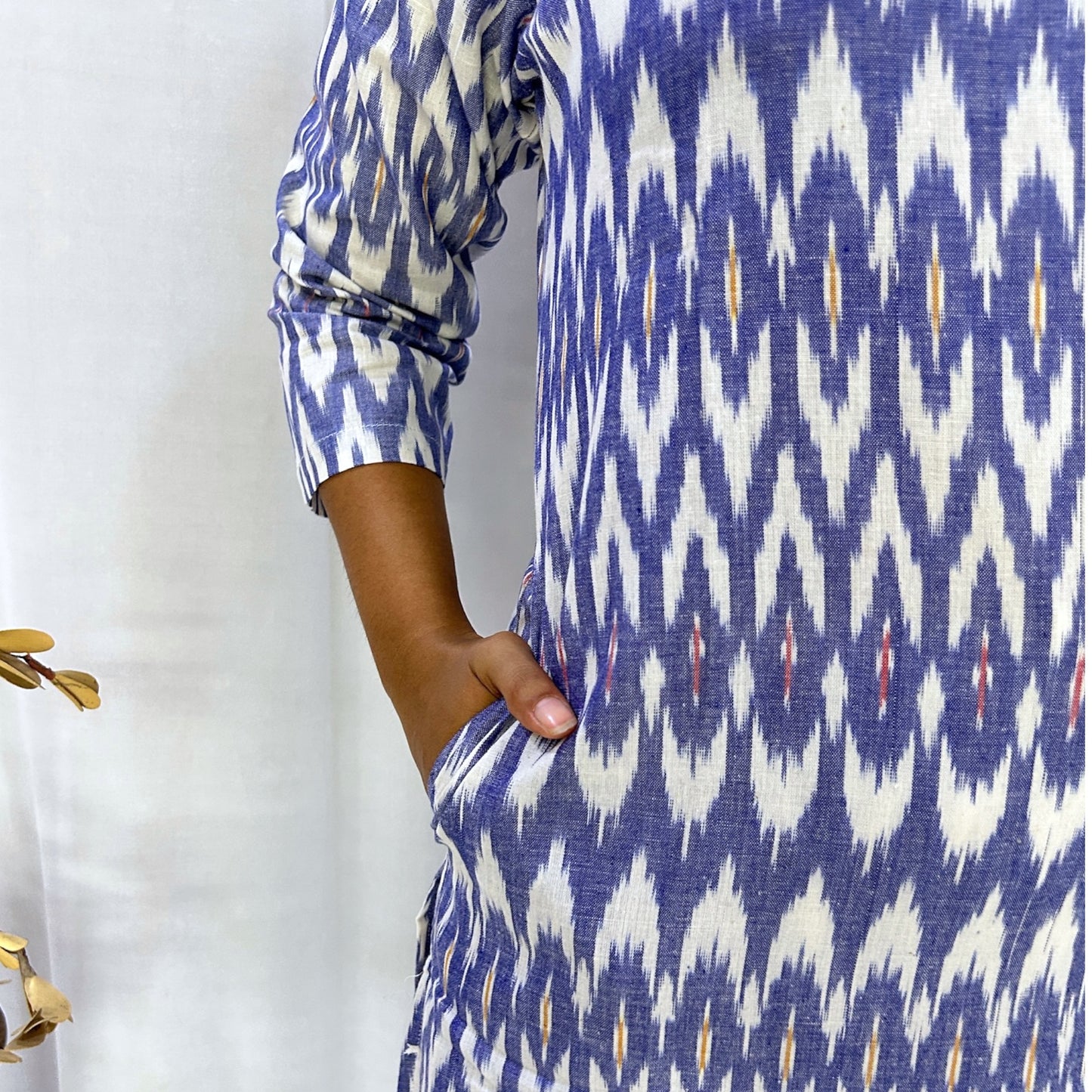 Ikkat Blue White Long Kurti