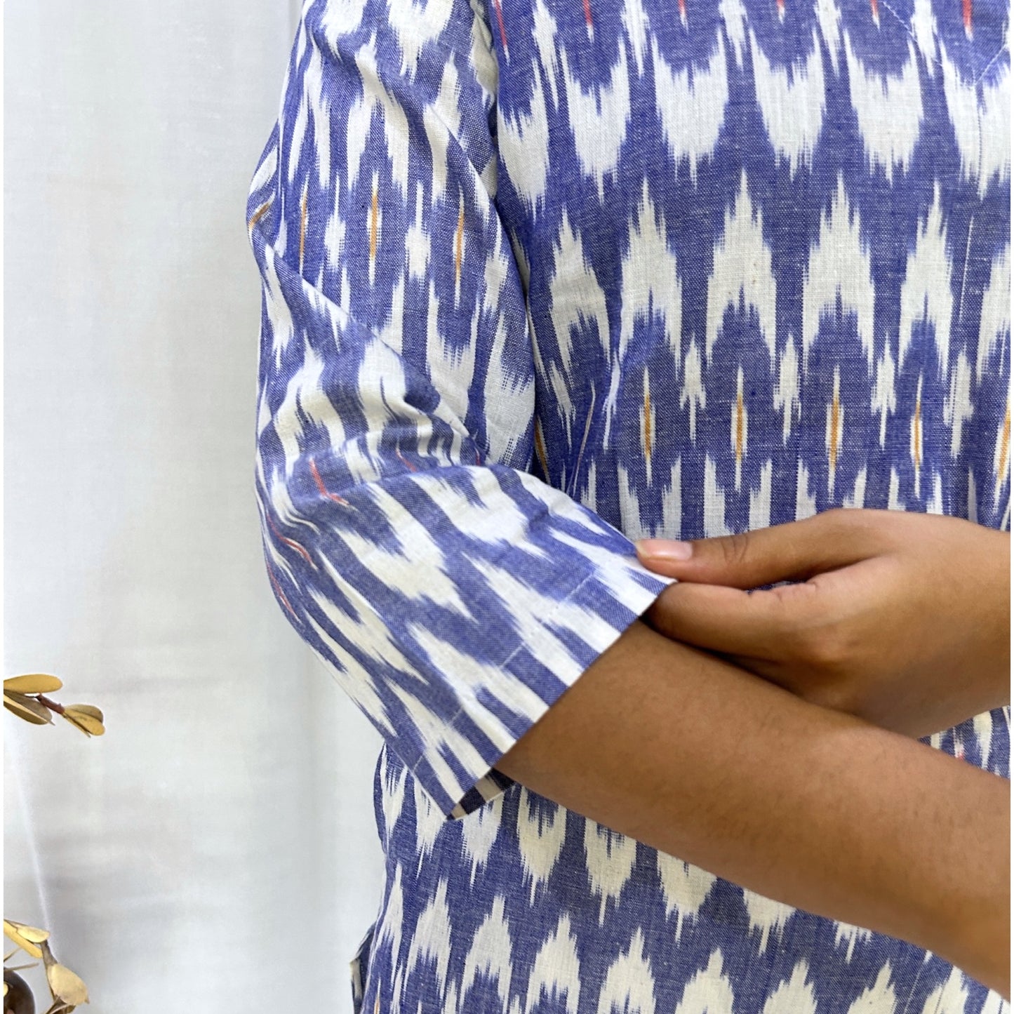 Ikkat Blue White Long Kurti