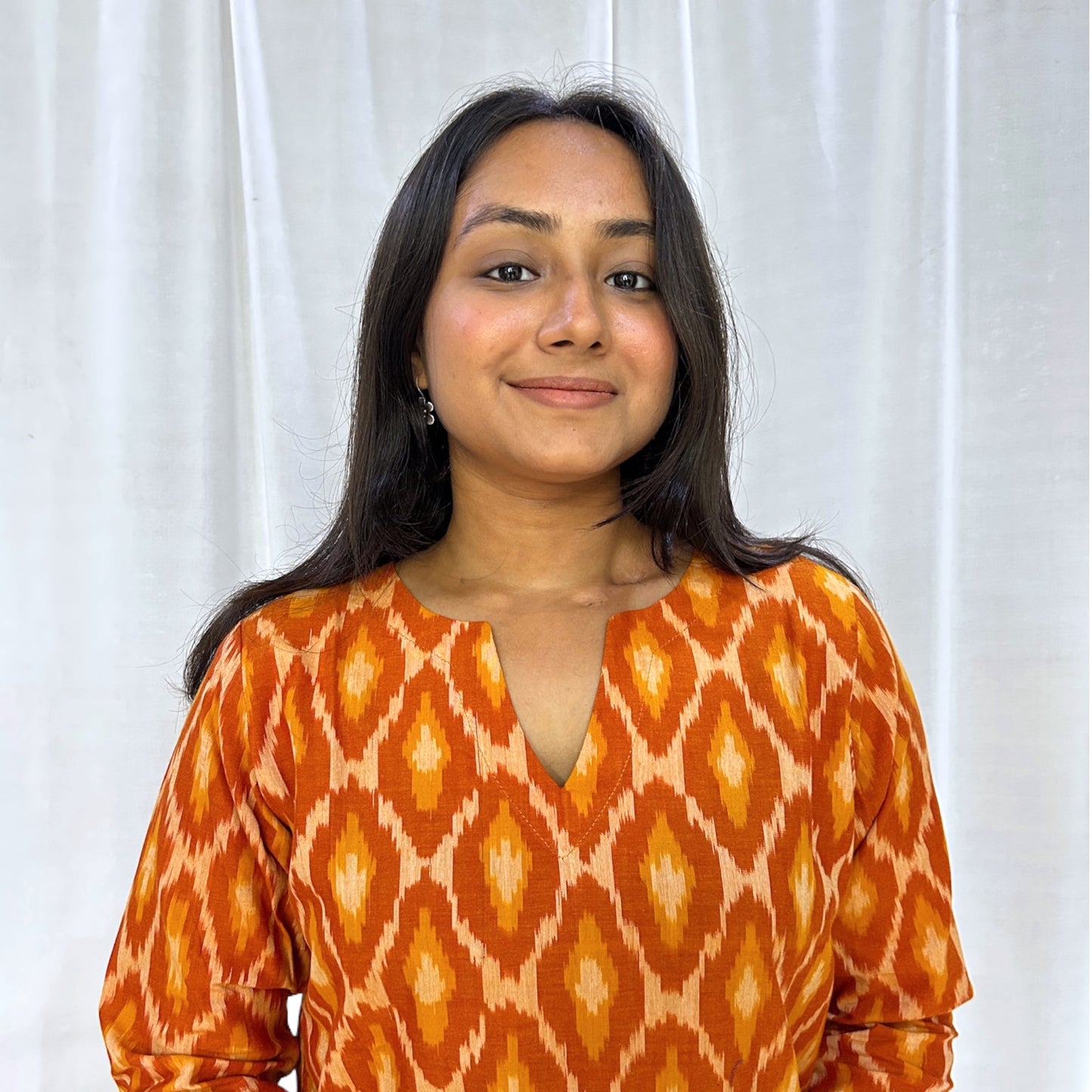 Ikkat Orange Yellow Long Kurti