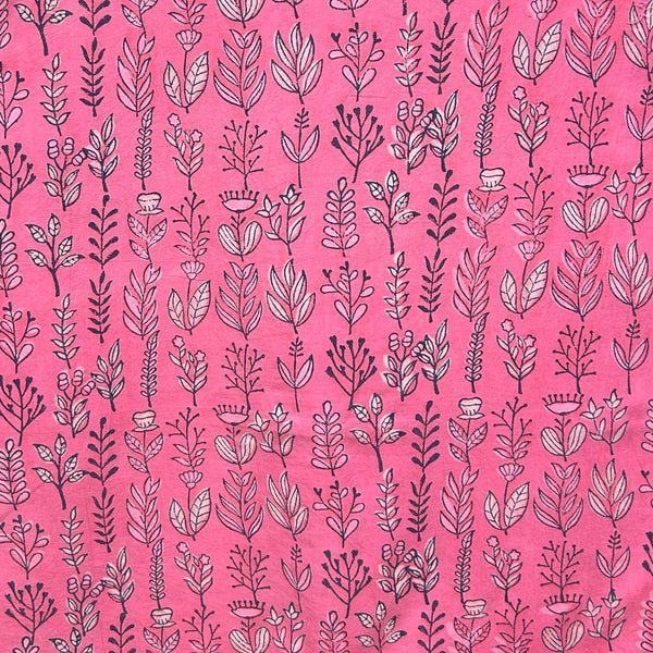 Dabu Pink Floral Hand Block Printed Fabric