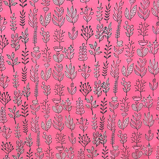 Dabu Pink Floral Hand Block Printed Fabric