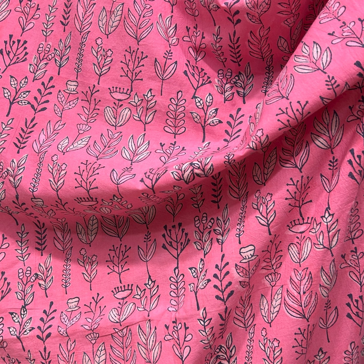Dabu Pink Floral Hand Block Printed Fabric