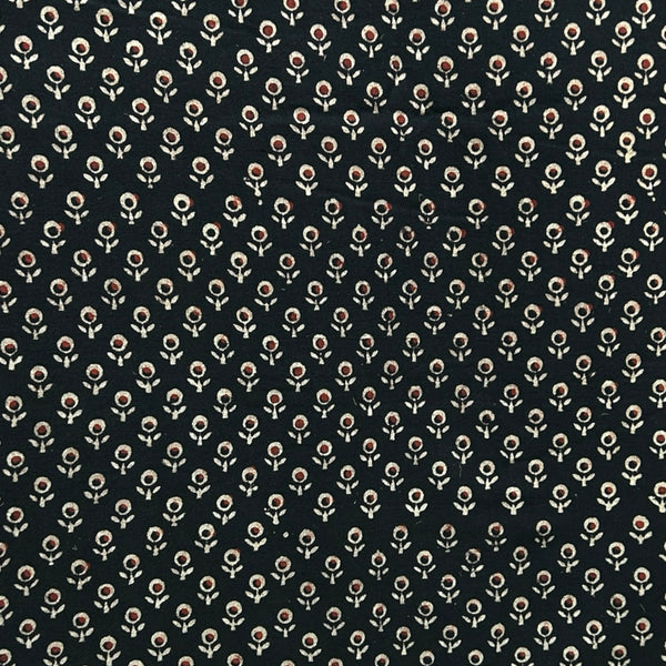 Vegetable Black Floral Hand Block Printed Fabric