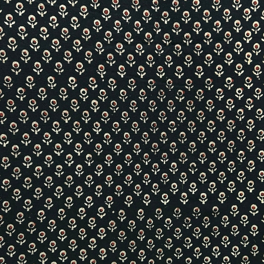 Vegetable Black Floral Hand Block Printed Fabric