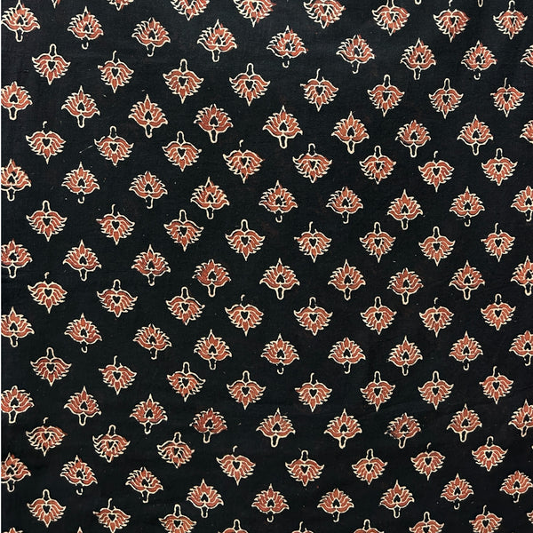 Vegetable Black Floral Hand Block Printed Fabric