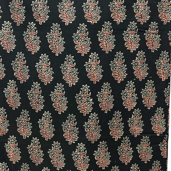 Vegetable Black Floral Hand Block Printed Fabric