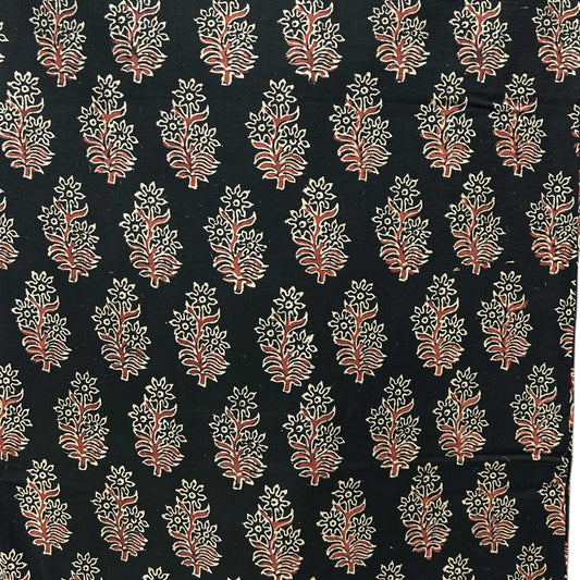 Vegetable Black Floral Hand Block Printed Fabric