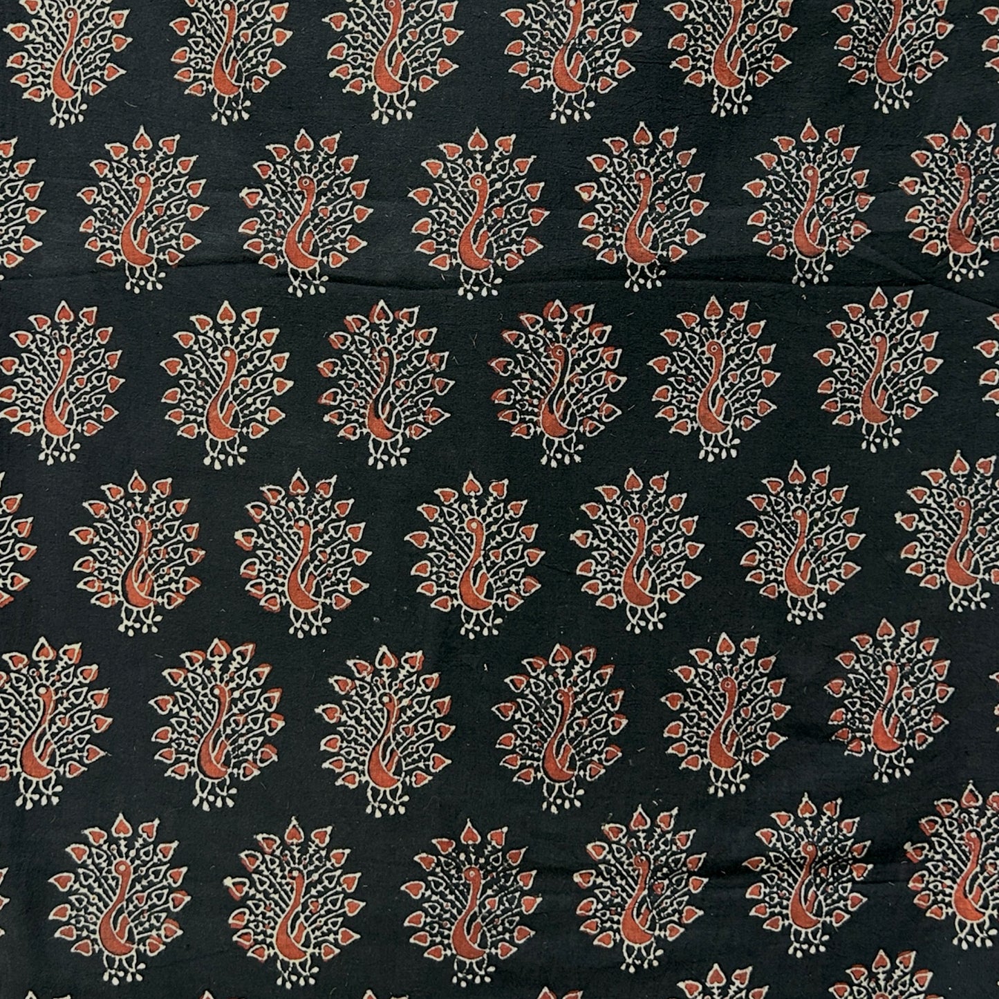 Vegetable Black Peacock Motif Hand Block Printed Fabric