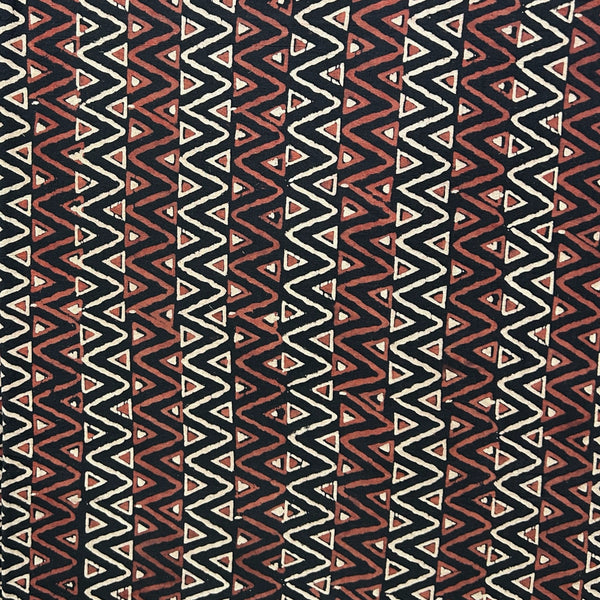 Vegetable Black Geometric Hand Block Printed Fabric