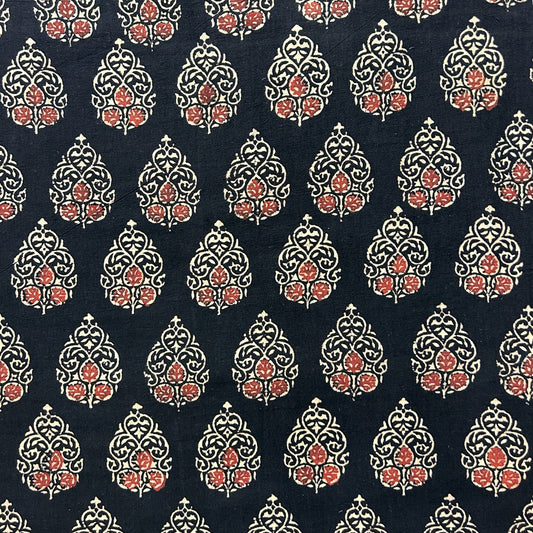 Vegetable Black Floral Hand Block Printed Fabric