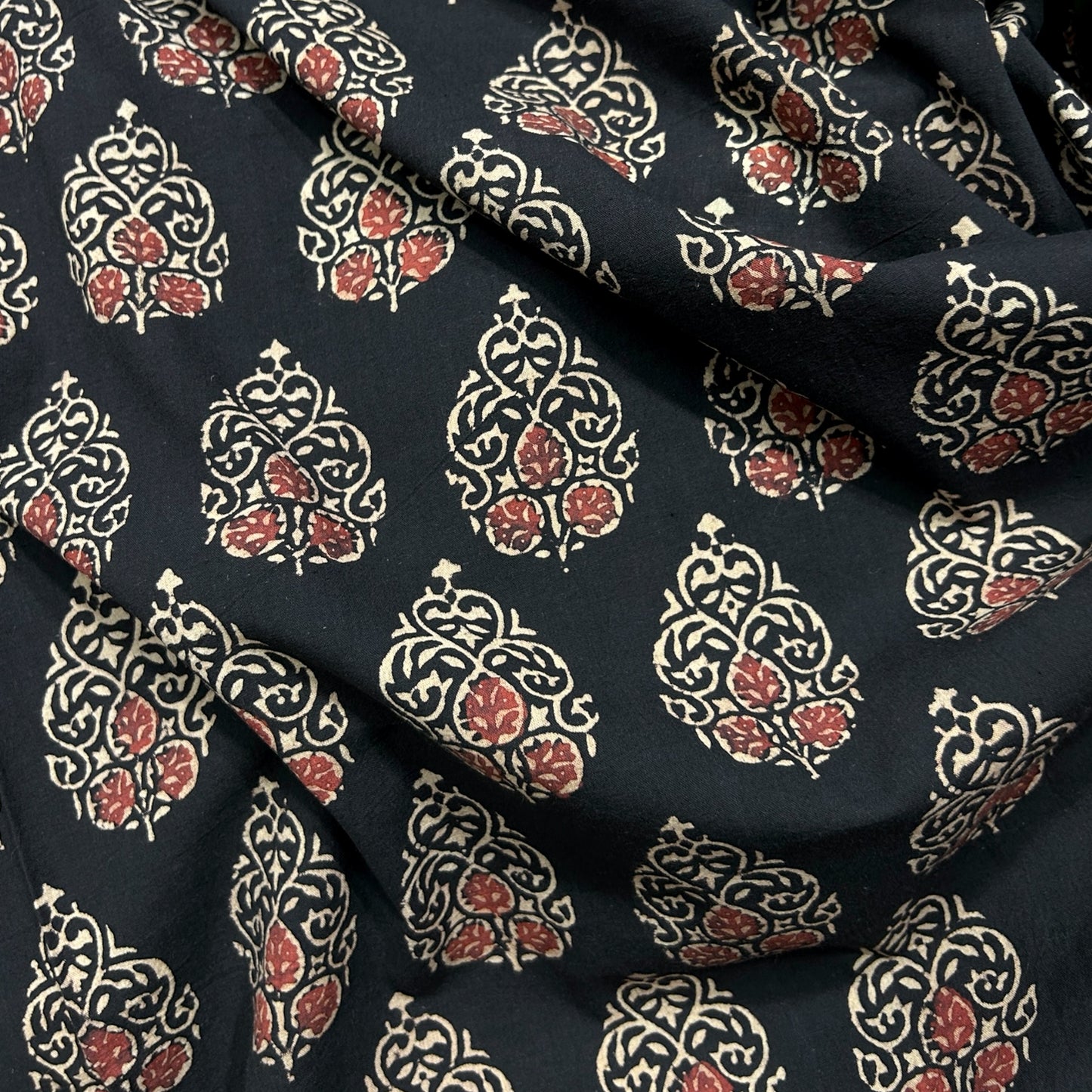 Vegetable Black Floral Hand Block Printed Fabric