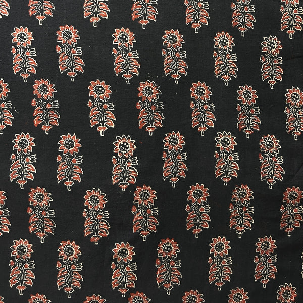 Vegetable Black Floral Hand Block Printed Fabric