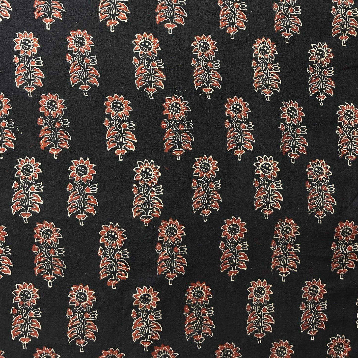 Vegetable Black Floral Hand Block Printed Fabric