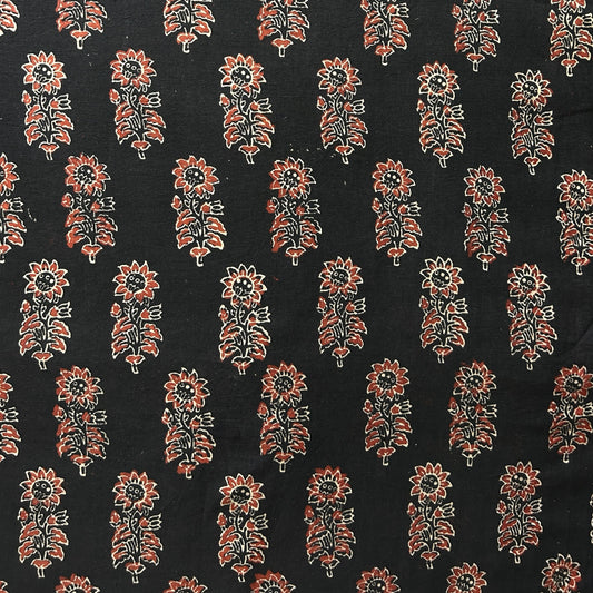 Vegetable Black Floral Hand Block Printed Fabric