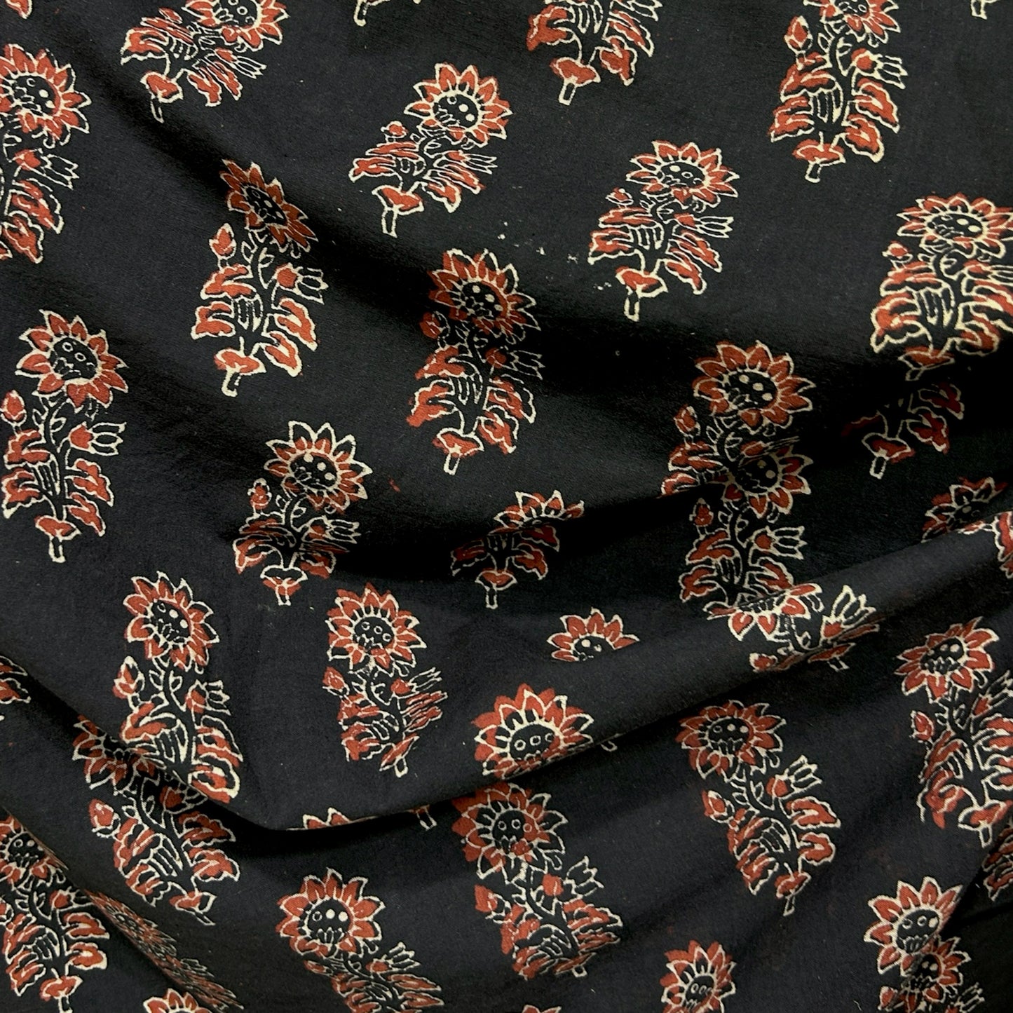 Vegetable Black Floral Hand Block Printed Fabric