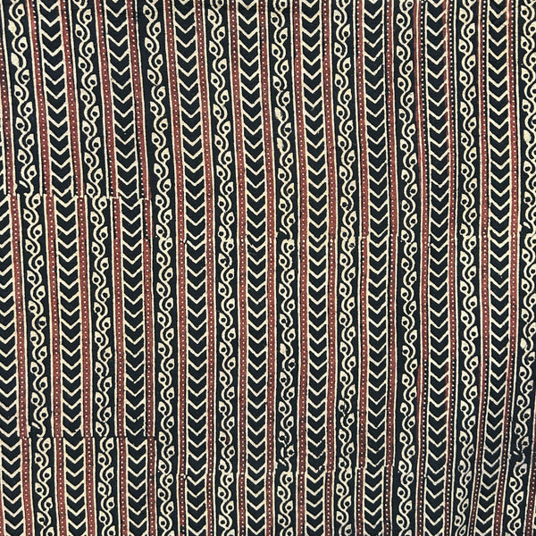 Vegetable Black Geometric Hand Block Printed Fabric