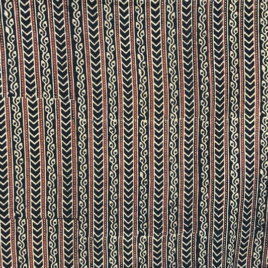 Vegetable Black Geometric Hand Block Printed Fabric