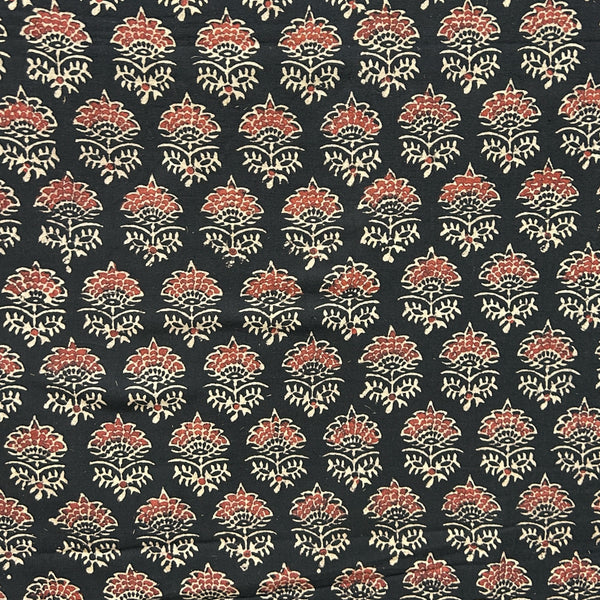 Vegetable Black Floral Hand Block Printed Fabric