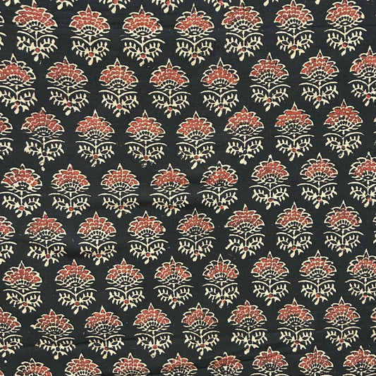 Vegetable Black Floral Hand Block Printed Fabric